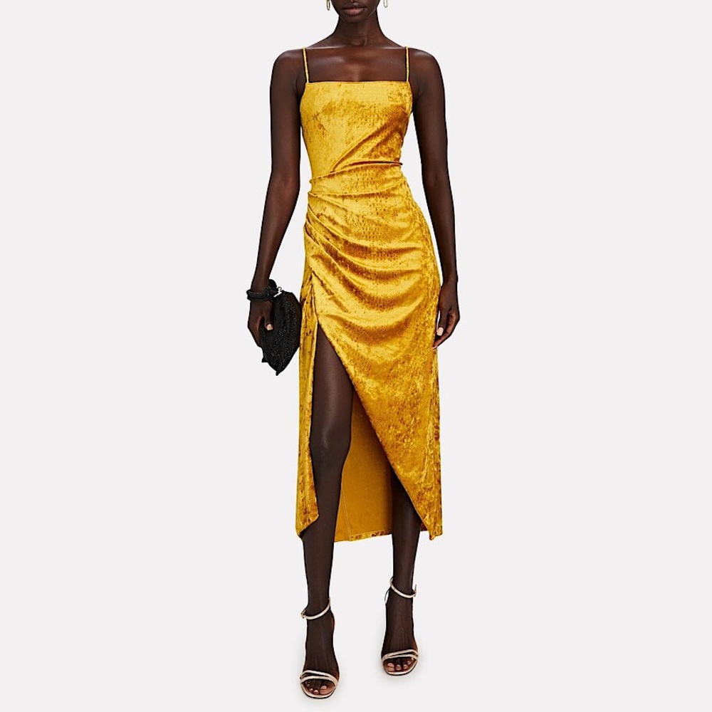 NWT Saylor Yellow Gold Velvety Reptile Texture Dress XS Summer Club Party Date